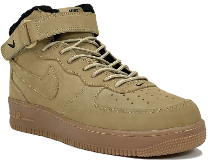 Nike Air Force 1 Mid Flax бежевые с мехом