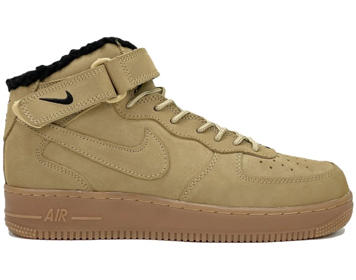 Nike Air Force 1 Mid Flax бежевые с мехом