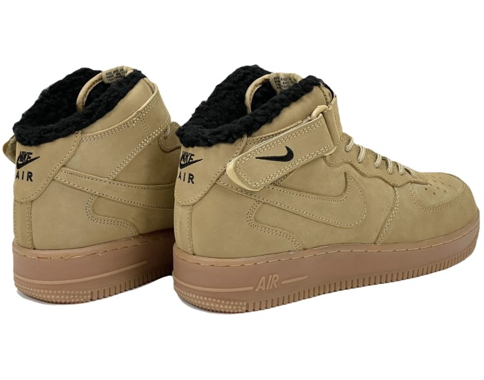 Nike Air Force 1 Mid Flax бежевые с мехом