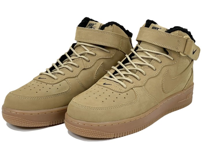 Nike Air Force 1 Mid Flax бежевые с мехом