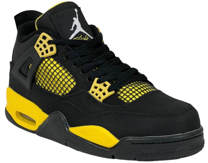 Nike Air Jordan 4 Retro Thunder черные с желтым
