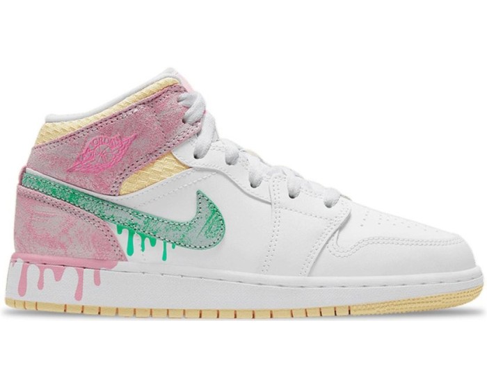 Nike Air Jordan 1 Mid GS Paint Drip белые с розовым