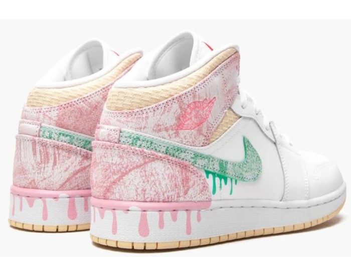 Nike Air Jordan 1 Mid GS Paint Drip белые с розовым