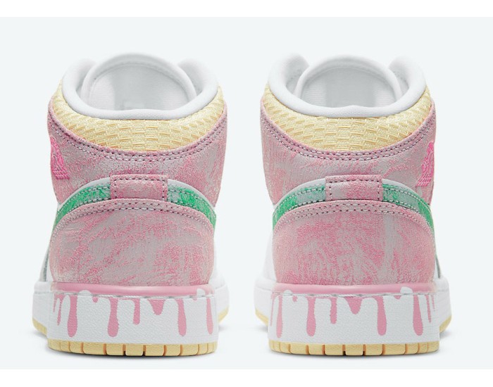 Nike Air Jordan 1 Mid GS Paint Drip белые с розовым