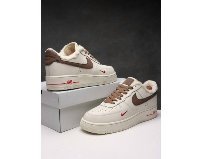 Nike Air Force 1 Low Beige/Brown с мехом