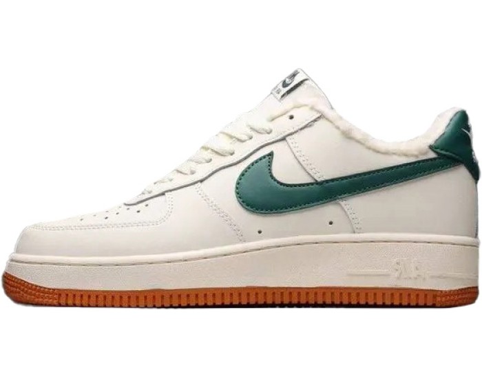 Nike Air Force 1 Low White/Green/Brown с мехом
