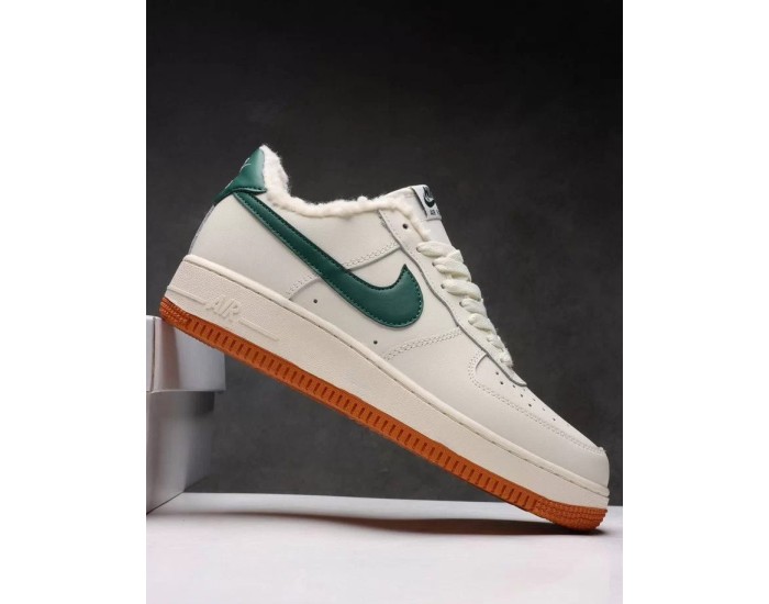 Nike Air Force 1 Low White/Green/Brown с мехом