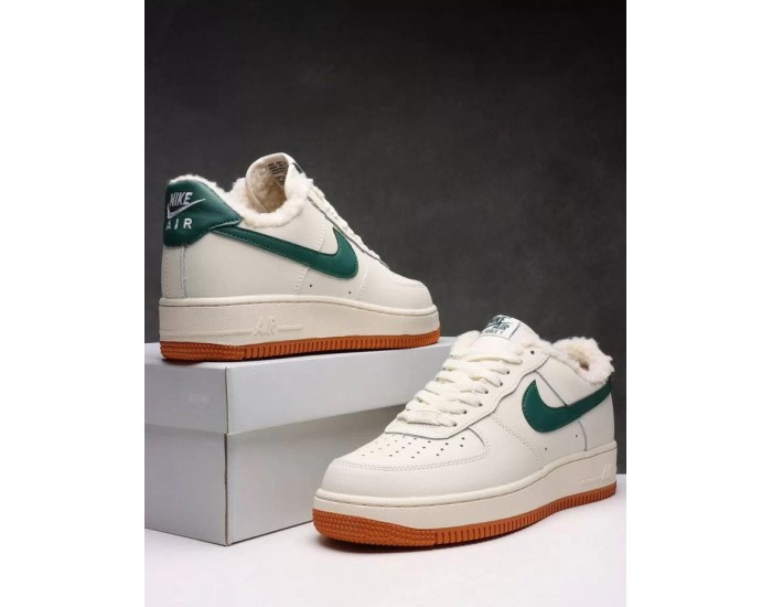 Nike Air Force 1 Low White/Green/Brown с мехом