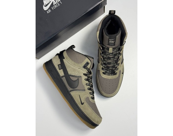 Nike Air Force 1 Mid Green Black Зимние