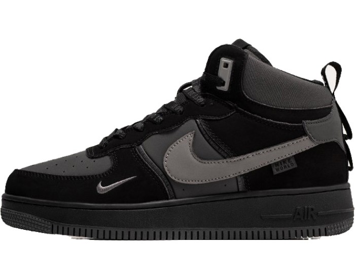 Nike Air Force 1 Mid Grey Black  Зимние