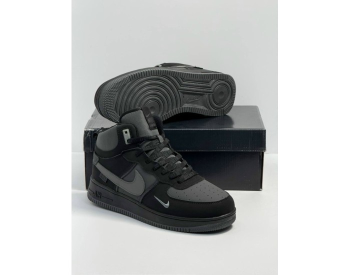 Nike Air Force 1 Mid Grey Black  Зимние