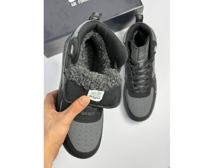 Nike Air Force 1 Mid Grey Black  Зимние