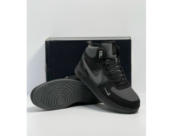 Nike Air Force 1 Mid Grey Black  Зимние