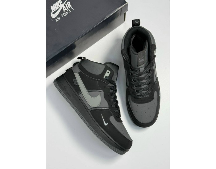 Nike Air Force 1 Mid Grey Black  Зимние